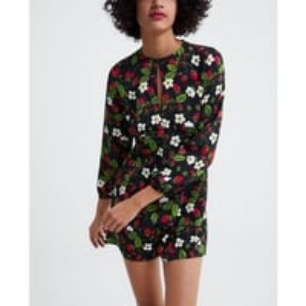 Zara Jumpsuit Women's XL Long Sleeve Shorts Floral Print